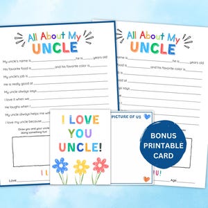 Tout sur mon oncle à imprimer | Cadeau de fête des pères pour oncle | Cadeau d'anniversaire pour oncle | Questionnaire oncle imprimable