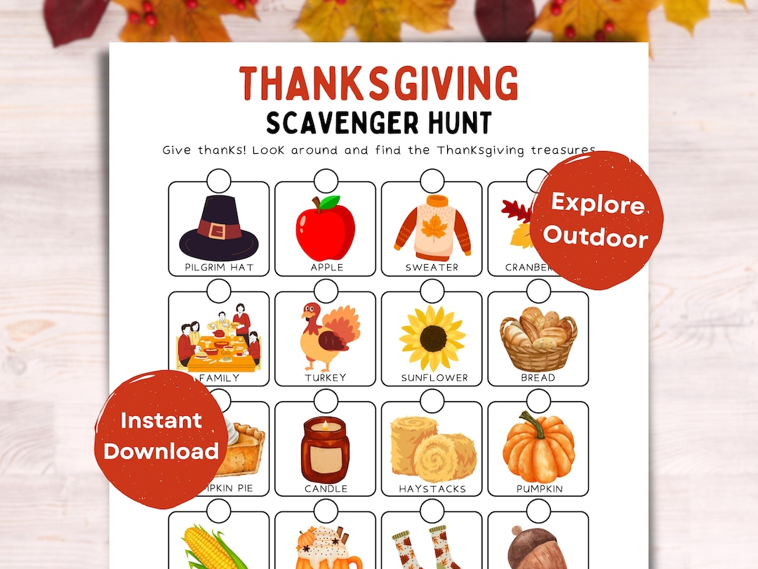 Thanksgiving Scavenger Hunt, Printable Game for Kids, Family Activity ...