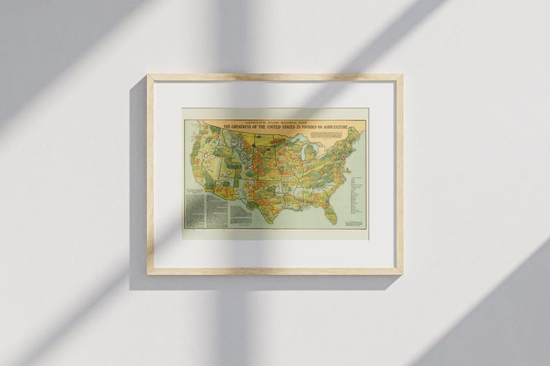Vintage 1920s USA Agriculture Map Poster | Armour’s Food Source Map ...