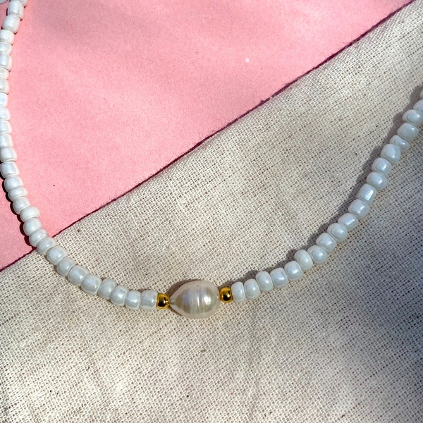 Fresh Water Pearl Sand Bead Choker Necklace White Pearl Necklace Dainty Pearl Beaded Jewelry Gifts for Her Elegant Accessories