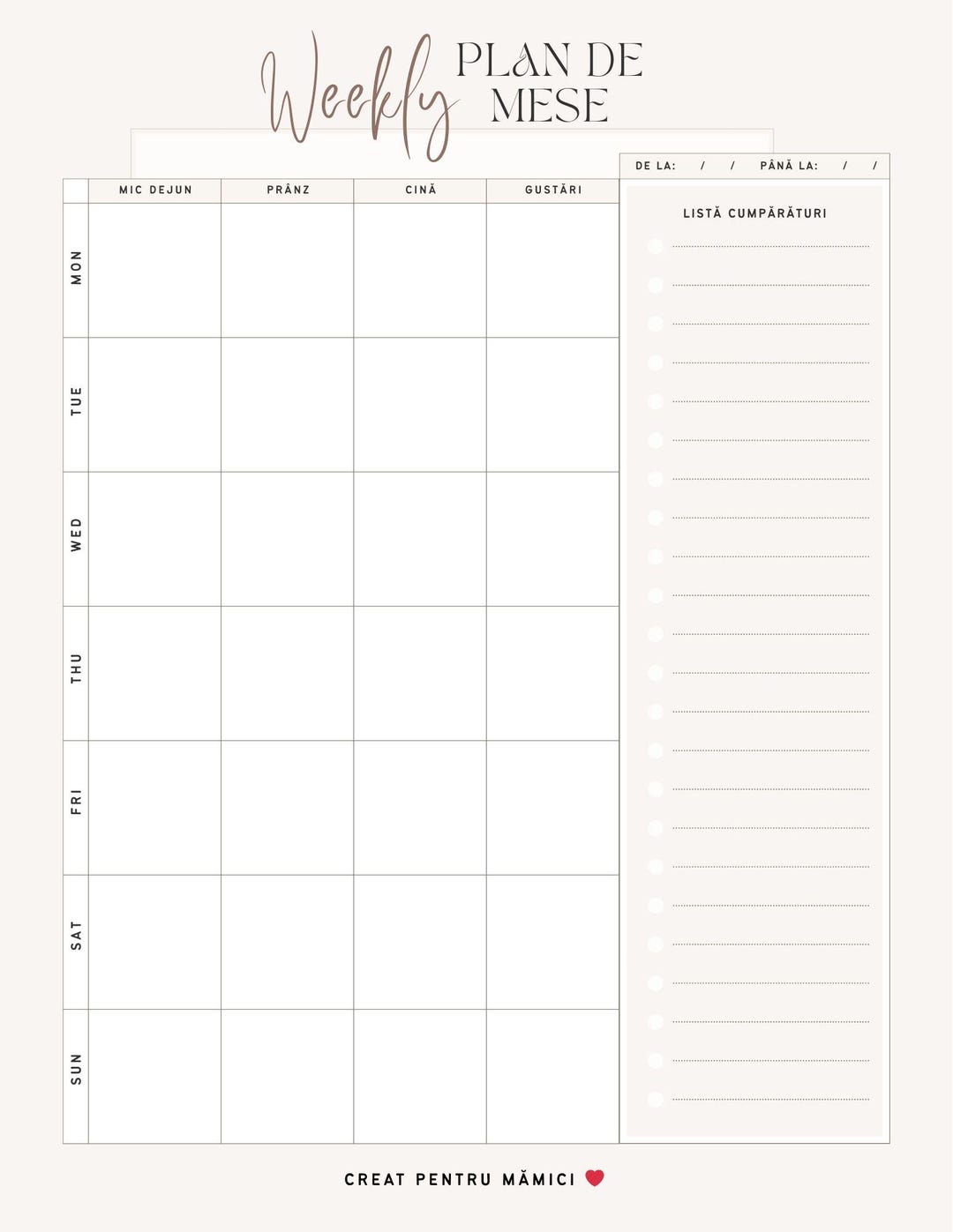 Weekly Meal Planner Printable | Family Organizer (PDF Download A4 Size ...