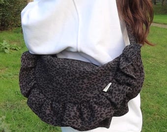 Handgemachte Denim Leopard Crescent Tasche, Crossbody Geldbörse