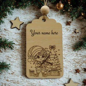 Personalized Wooden Christmas Gift Tag | Custom Name Engraving | Holiday Decor | Unique gift tag for presents |  Christmas keepsake