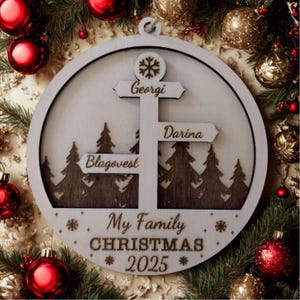 Personalized Family Christmas Ornament 2025 | Custom Laser Engraved Wooden Decoration | Up to 9 Names | Rustic Tree Keepsake Gift