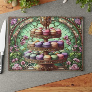 Stained Glass Macaron Stand Cutting Board,Floral Design with Arched Window,Elegant Macaron Stand Glass Cutting Board, Personalized Gift