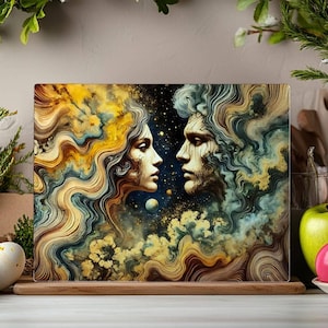 Glass Cutting Board, Frosted glass board,Epoxy Rasin ART Print,Galaxy Ocean Design , Unique Kitchen Decor, Serving Tray,New home gift