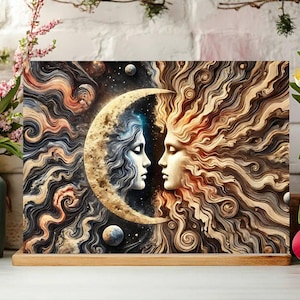 Glass Cutting Board, Frosted glass board,Epoxy Rasin ART Print,Sun and Moon Design , Unique Kitchen Decor, Serving Tray,New home gift