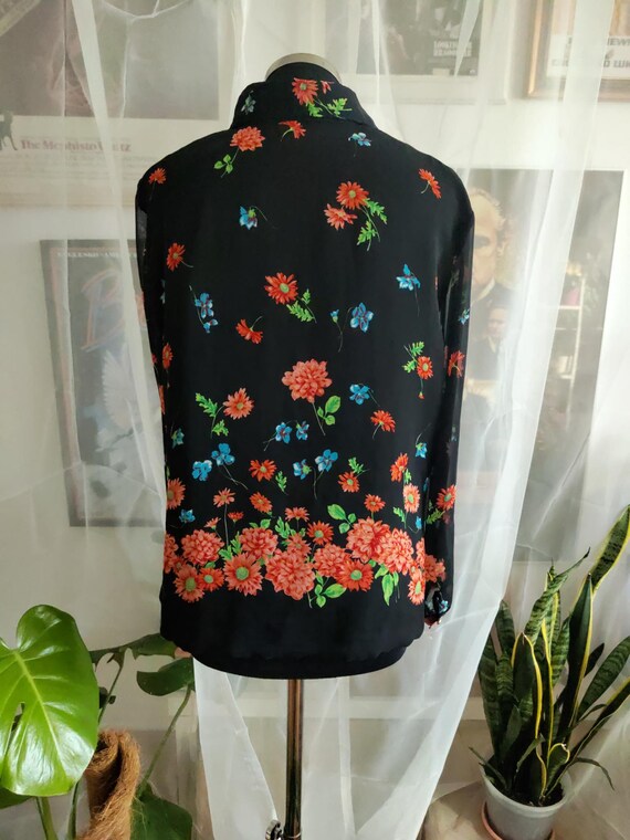 70s Dagger Collar Flower Pattern Black Women's Dr… - image 7