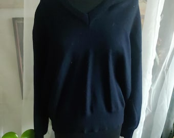 Pull unisexe en laine bleu marine vintage des années 90, taille S-M