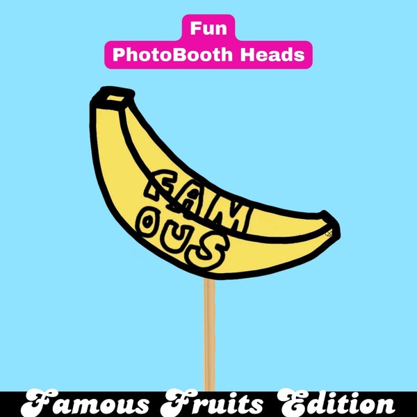 Printable DIY Heads on Sticks, Photo booth props, Fruit props, Famous Faces, Funny Face, Fruits, Party Props, Events, Banana Props, Yellow