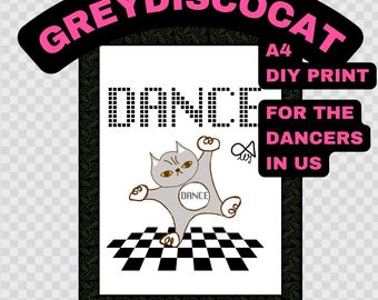 Retro Disco Cat Print | Hand-Drawn Dancing Cat Wall Art (Digital Download)