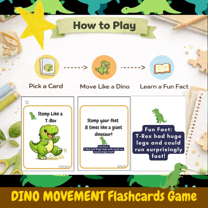 Dinosaurier-Bewegungskarten für Kinder | Grob Motorik Aktivität zum Ausdrucken (Digitaler Download) Bild 4