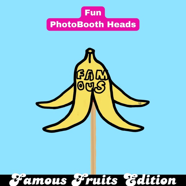 Printable DIY Heads on Sticks, Photo booth prop, Fruit props, Famous Faces, Funny Face, Fruits, Party Props, Event, Banana Prop, Banana Peel