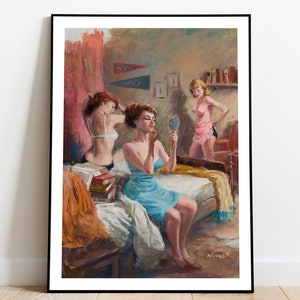 Retro Lesbian Print, Vintage Poster, Lesbian Wall Art, Girls University, WLW Wall Art, Retro Poster, Sapphic Print, Vintage Lesbian Poster