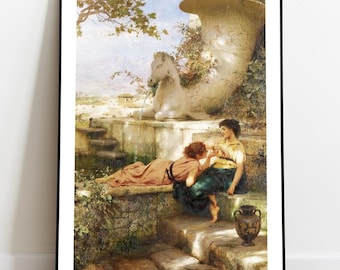 Classical Lesbian Art, Lesbian Painting, WLW Art, Lesbian Print, Sapphic Wall Art, Vintage Poster, Sapphic Artwork, Romantic Print, Gift Her