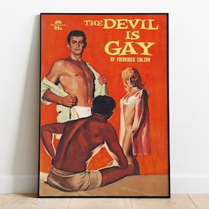 Gay Poster, Gay Pulp Poster, The Devil is Gay, Pulp Cover Art, LGBTQ, Gay Magazine Print, Queer Poster, Retro Poster, Gay Art, Digital Print