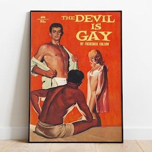 Gay Poster, Gay Pulp Poster, The Devil is Gay, Pulp Cover Art, LGBTQ, Gay Magazine Print, Queer Poster, Retro Poster, Gay Art, Digital Print
