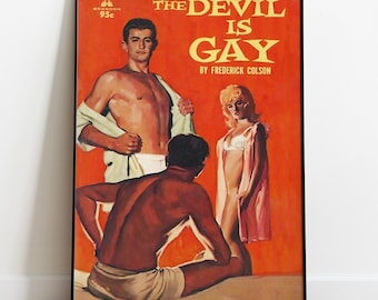 Gay Poster, Gay Pulp Poster, The Devil is Gay, Pulp Cover Art, LGBTQ, Gay Magazine Print, Queer Poster, Retro Poster, Gay Art, Digital Print