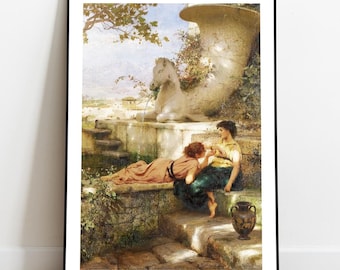 Classical Lesbian Art, Lesbian Painting, WLW Art, Lesbian Print, Sapphic Wall Art, Vintage Poster, Sapphic Artwork, Romantic Print, Gift Her