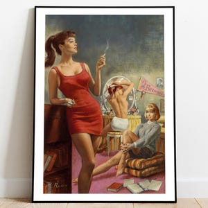 Retro Lesbian Illustration Print, Paul Rader, Vintage Lesbian Print, Pulp Art, WLW Wall Art, Queer Art, Sapphic Print, Lesbian Pulp Cover