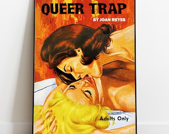 Lesbian Pulp Art Print, 1960s Queer Trap Poster, Lesbian Kiss, Sapphic Wall Art, Vintage Pulp Cover Illustration