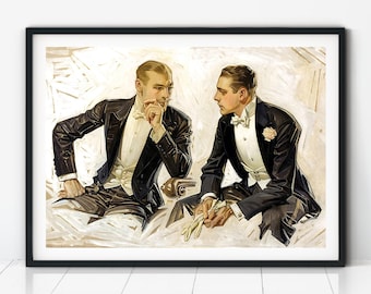 JC Leyendecker Gay Art Print, Vintage Queer Painting, Dandy Men, Classic Menswear Illustration, Retro Wall Decor, Homosexual art
