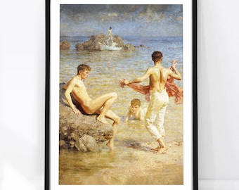 Henry Scott Tuke Art Print, Vintage Gay Wall Art, Male Figure Artwork, Classical Gay Painting, Coastal Wall Decor