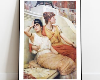 Romantic Lesbian Painting, Sapphic Classical Print, WLW Wall Art, Neoclassical Painting for Lovers, Gift for Couple, Fine Art Poster