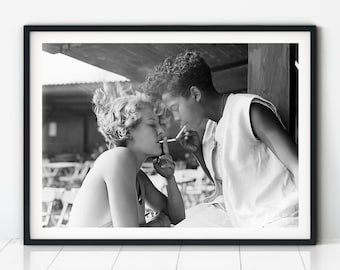 Romantic Lesbian Photography, Girls Smoking Print, Vintage WLW Wall Art, Black and White Photo, Interracial Couple Art, Queer Decor