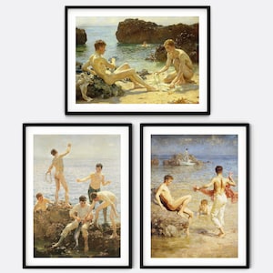 Set of 3 Gay Art Prints, Gay Classical Paintings, Gay Wall Art, Gallery Wall Set, Gay Vintage Poster, Gay Male Art, Gay Painting, Male Body
