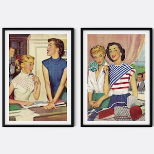 Set of 2 Vintage Lesbian Prints, Pin Up Girls, Sapphic Art, Retro Lesbian Posters, WLW Wall Art, Pinup Illustrations, Queer Art Print, LGBT