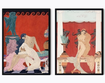 Lesbian Art Prints, George Barbier Prints, Lesbian Poster, Sapphic Art, Vintage Poster, WLW Art, Lesbian Couple, Gallery Wall Set, WLW Print