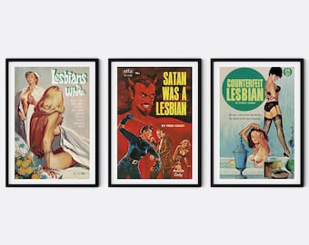 Set of 3 Lesbian Prints, Vintage Magazine Covers, Lesbian Art, Pulp Art Prints, Sapphic Prints, Vintage Wall Art, Gallery Wall Set, WLW Art