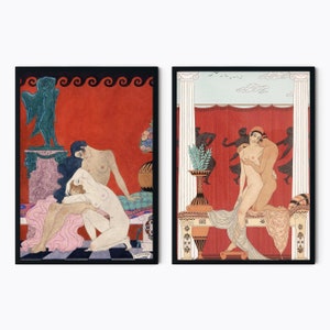Lesbische kunstafdrukken, George Barbier-afdrukken, lesbienne poster, sapfische kunst, vintage poster, WLW-kunst, lesbisch koppel, galerijmuurset, WLW-afdruk