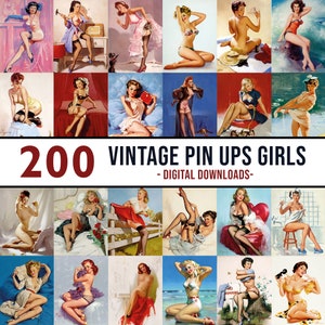 Set of 200 Women Pin Ups Prints, Vintage Wall Decor, Pin Up Girls, Wall Collage Kit, Lesbian Art, Gil Elvgren, WLW Art, Vintage Collectible