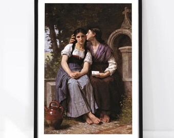 Romantic Women Art Print, Lesbian Wall Art, Classical Oil Painting, Vintage Sapphic Decor, WLW Poster, Secret Love