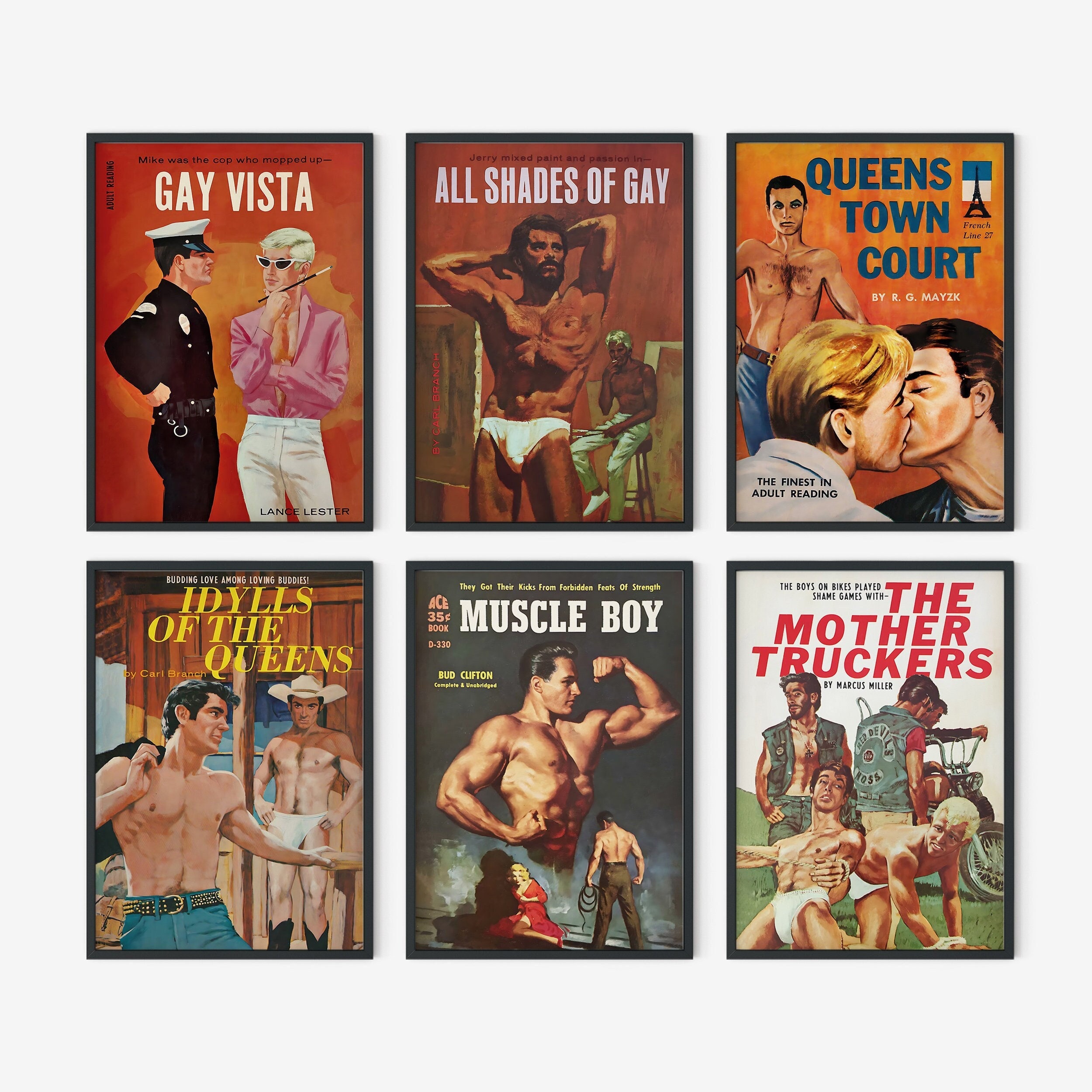 Set of 6 Gay Posters, Pulp Cover Art, Gay Art, Pulp Art Prints, LGBTQ Art, Queer Poster, Gay Vintage Poster, Beefcake, Digital Prints Set