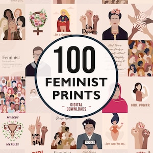 Set of 100 Feminist Prints, Gallery Wall Set, Feminist Collage Kit, Girl Nursery Decor, Feminist Wall Art, Female Empowerment, Feminism Art