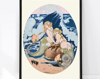 Two Mermaids by Gerda Wegener (1918), Queer Wall Art, Vintage Sirens Art, WLW Poster, Art Nouveau, Lesbian Art Print