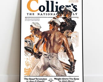 Impressão retrô de Leyendecker, Impressão de arte gay, Capa da revista Collier's, Pôster vintage queer, Arte náutica retrô, Arte de parede para imprimir