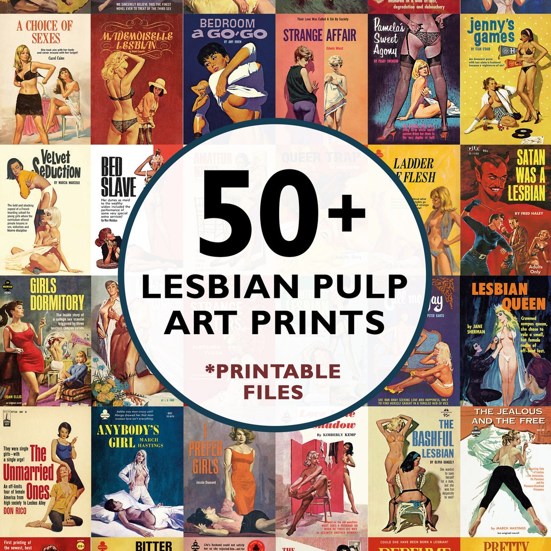 Set of +50 Lesbian Prints, Sapphic Wall Art, Lesbian Pulp Art, Wall Collage Kit, Lesbian Poster, Vintage Poster, WLW Art, Gallery Wall Set
