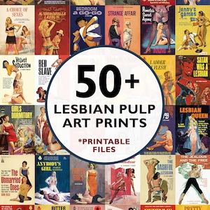Conjunto de más de 50 láminas lésbicas, arte mural sáfico, arte pulp lésbico, kit de collage de pared, póster lésbico, póster vintage, arte WLW, set de galería de pared