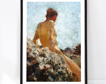 Henry Scott Tuke Druck, 1902, Männliche Figur, Wandbild, Gay-Art-Poster, Vintage-Kunst, Queer-Kunst, Küstendekoration, Klassisches Gemälde