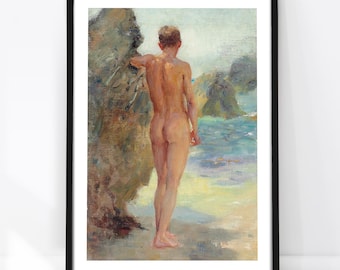 Classic Male Painting, Henry Scott Tuke Art Print 1912, Vintage Gay Wall Art, Men Body Poster, Seaside Decor