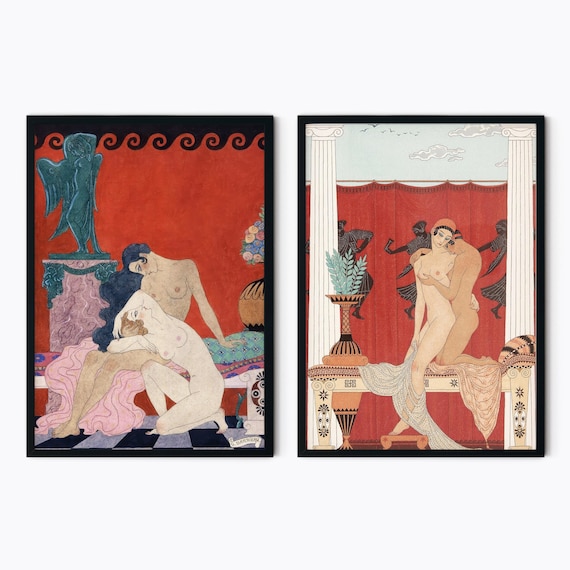 Lesbian Art Prints, George Barbier Prints, Lesbian Poster, Sapphic Art, Vintage Poster, WLW Art, Lesbian Couple, Gallery Wall Set, WLW Print