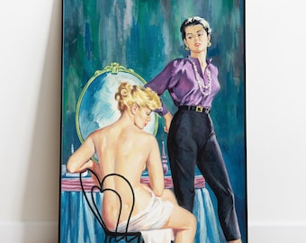 Lesbian Pulp Art Print, 1960s Vintage Sapphic Poster, WLW Wall Art, Retro Queer Illustration, Sensual Art, Digital Download