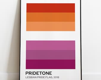 Lesbische Pride-vlagposter, print in Pantone-stijl, LGBTQ-decor, lesbienne kunst aan de muur, queer kunst, WLW