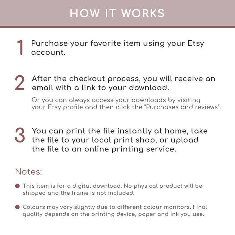 Pode incluir: Um guia de download digital com instru&ccedil;&otilde;es sobre como comprar, baixar e imprimir um arquivo digital. O guia inclui uma lista de notas sobre o download digital, incluindo informa&ccedil;&otilde;es sobre o formato do arquivo e as varia&ccedil;&otilde;es de cor.