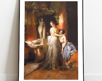 Romantic Lesbian Art, Classical Painting, Lesbian Print, Sapphic Artwork, WLW Wall Art, Vintage Print, Gift for Couple, Lesbian Painting