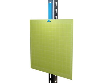 Circuit cutting mat storage hook / hangar for metal utility shelving units